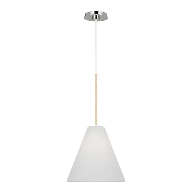 AERIN By Visual Comfort Studio Remy 1-Light Small Pendant in Polished Nickel with Rattan Accent For Sale