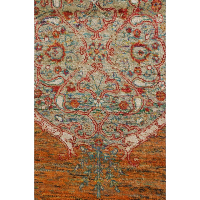 Orange Rug & Kilim’s Classic Agra Style Rug in Orange-Red, Blue Medallion Pattern For Sale - Image 8 of 9