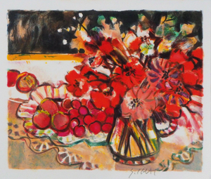 Imai Sachiko, Le bouquet de fleurs rouges, Lithograph