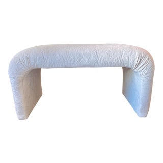 1980s Vintage Karl Springer Style Waterfall Ottoman in White Damask For Sale