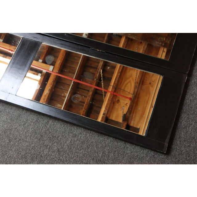 Vintage Three Panel Ebonized Shutter Form Mirrored Room Divider or Screen For Sale In New York - Image 6 of 18