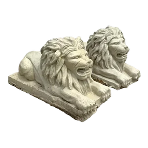 Vintage Regency Cast Concrete Lions - Set of 2