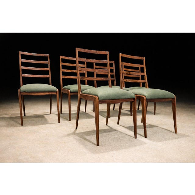 Set of Six Dining Chairs in Caviuna Hardwood and Suede by Angelini, Brazil, 1950s For Sale - Image 10 of 15