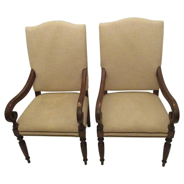 Late 20th Century Vintage Upholstered Armchairs With Nailhead Trim - a Pair For Sale - Image 5 of 5