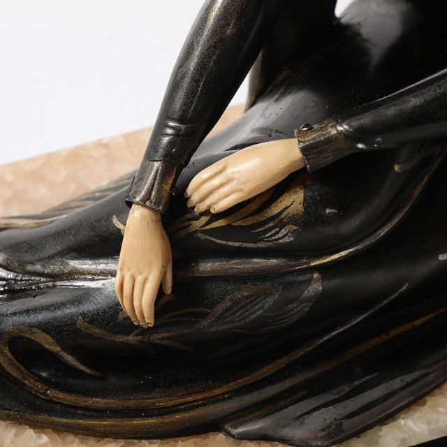 Art Deco Emoy Mantelpiece Clock With Seated Flapper in the Manner of Chiparus For Sale - Image 11 of 17