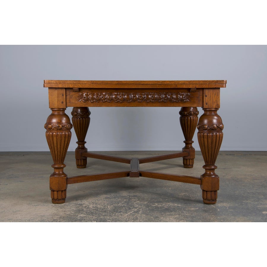 1930s French Art Deco Oak Extendable Dining Table | Chairish