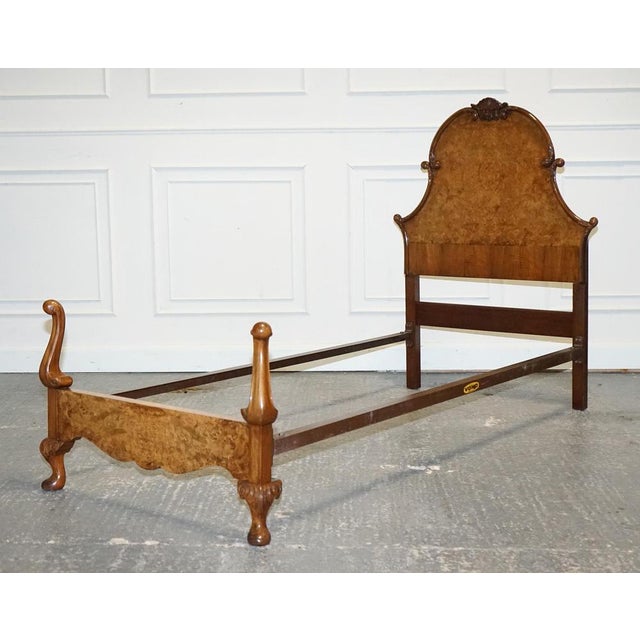 Art Deco English Burr Walnut Vono Bedstead Frame Queen Anne, 1930s For Sale - Image 3 of 16
