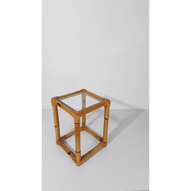 Wood Vintage Italian Bamboo Cane and Rattan Nesting Tables with Clear Glass Top, 1960s, Set of 3 For Sale - Image 7 of 18