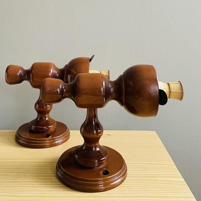 Portuguese Rustic Wood and Glass Wall Sconces, 1990s, Set of 2 For Sale - Image 9 of 11