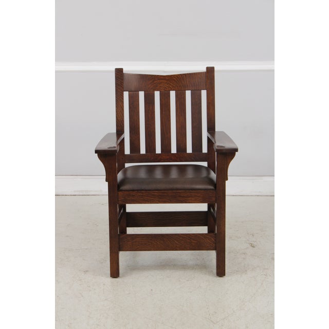 Mission Set of 6 Stickley Mission Oak Dining Chairs For Sale - Image 3 of 18