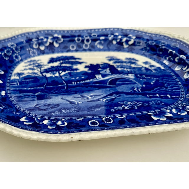 Victorian Antique Copeland Spode Tower Blue & White Transferware Platter, 17 Inch, Circa 1903 For Sale - Image 3 of 18