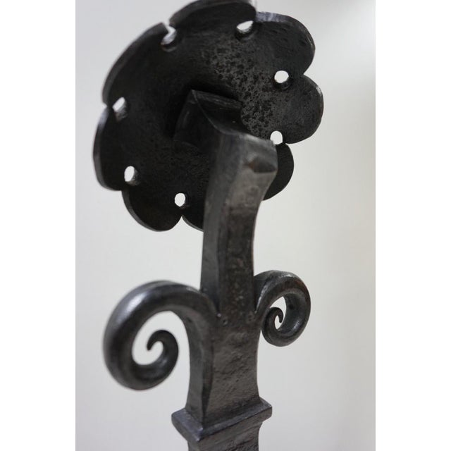 Amsterdamse School Dutch Art Deco Iron Andirons with Cross Bar, 1920s, Set of 3 For Sale - Image 12 of 15