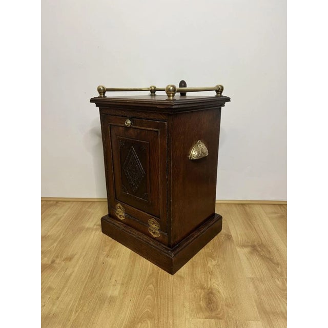 Antique Edwardian Oak and Brass Coal Purdonium, 1900s For Sale - Image 6 of 8