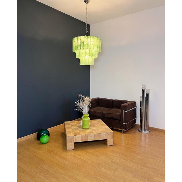 Large Three-Tier Murano 52 Green Alabaster Glass Tubes Chandelier, 1990 For Sale - Image 14 of 17