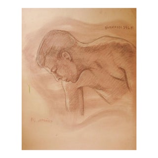 Vintage 1950s Charles Normann Male Sepia Chalk Drawing For Sale