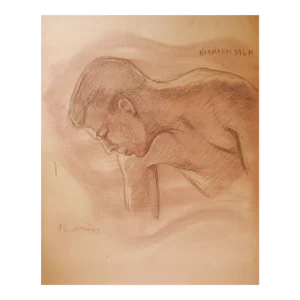 Vintage 1950s Charles Normann Male Sepia Chalk Drawing