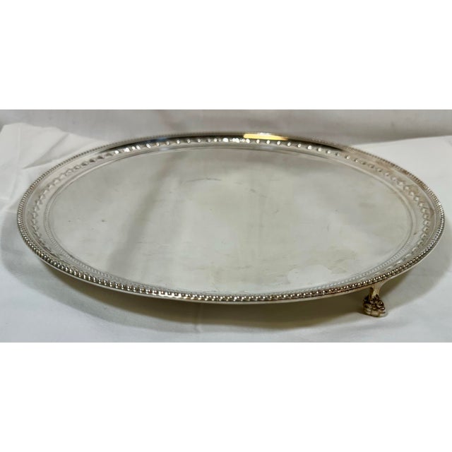 Mid 20th Century Vintage Mappin & Webb Round Silver Plate Serving Tray With Beaded Edge and Falcon Talon Feet From England For Sale - Image 5 of 11