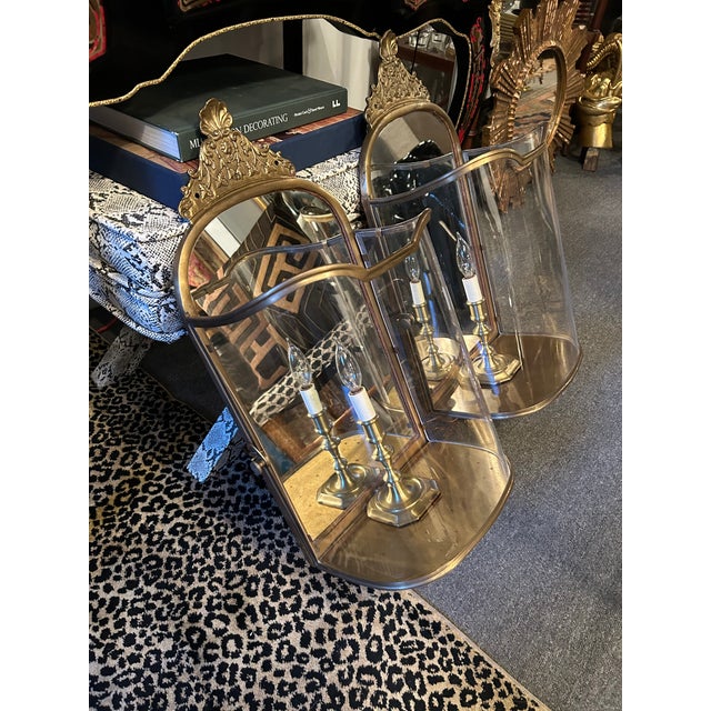 1980s 1980s Vaughn Brass & Curved Plexiglass Wall Lanterns - a Pair For Sale - Image 5 of 11