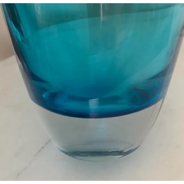 Contemporary Modern Minimalist Turquoise 15” Tall Art Glass Vase For Sale - Image 3 of 5