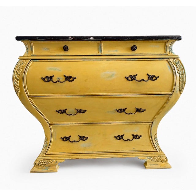 French Provincial Couture French Provincial Marble Top Bombe Dresser — Maison Martine For Sale - Image 3 of 10