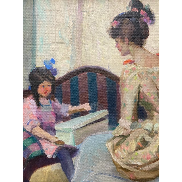 Henry Charles Hannig "Mother and Daughter" Original Oil Painting C.1930 For Sale In San Francisco - Image 6 of 10