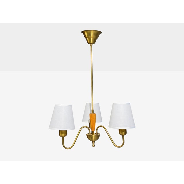 Mid-Century Modern Swedish Modern, Pendant Light, Brass, Wood, Sweden, 1940s For Sale - Image 3 of 10