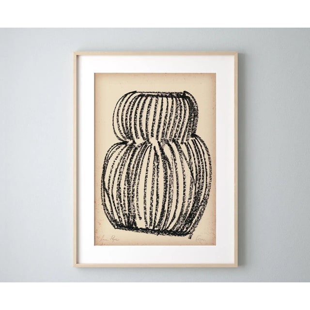 Unique piece oil pastel drawing on vintage paper. Original graphic art. Abstract geometric forms in black color. The color...