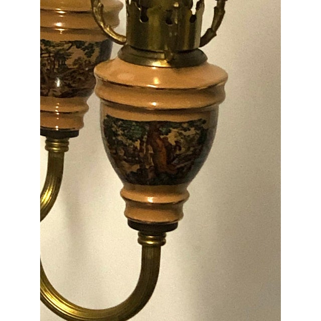 Antique Brass Ceramic Glass Five Lights Chandelier, 1930s For Sale - Image 4 of 9