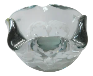 1950s Italian Murano Art Glass Clear Crystal Etched Nut/Candy Dish
