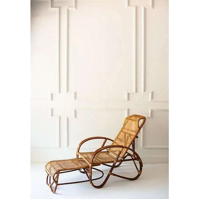 Tan Vintage Wicker and Bamboo Reclining Lounge Chair For Sale - Image 8 of 9