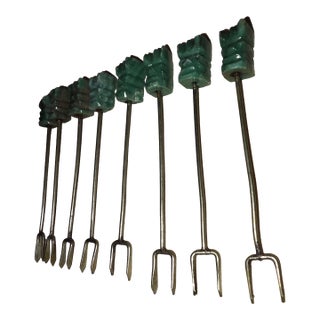 1960s Green Onyx Mexican Cocktail Olive Picks - Set of 8 For Sale