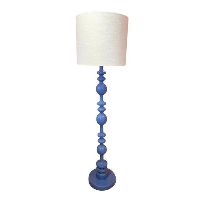 Pamela floor lamp in solid beech with lacquer and aj linen by popus editions. Dimensions: ⌀ 42 x h 120 cm. Materials:...