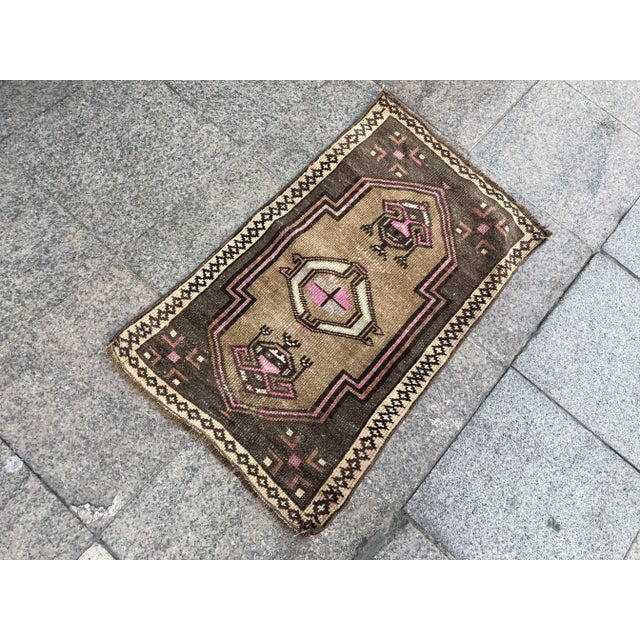 Art Deco 1960s Vintage Brown Rug- 1′10″ × 3′1″ For Sale - Image 3 of 6