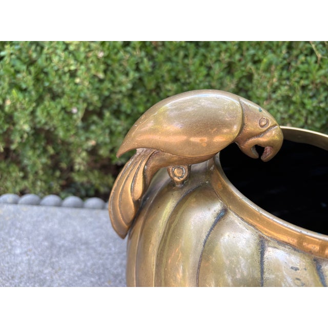 Mid-Century Modern 1980s Hollywood Regency Brass Jardiniere With Parrots by Dolbi Cashier For Sale - Image 3 of 11