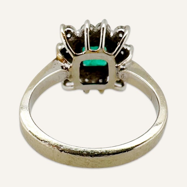 Modern 1950s One 14k White Gold Emerald and Diamond Ring Size 4.5 For Sale - Image 3 of 5