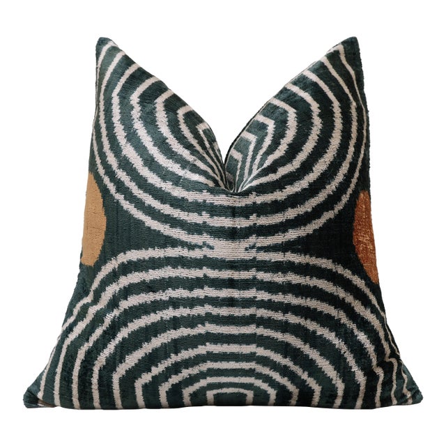 The Emerald Green & Geometric Arch Silk Velvet Pillow - 20" X 20" For Sale