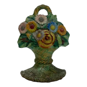 Vintage Cast Iron Flower Basket Door Stop