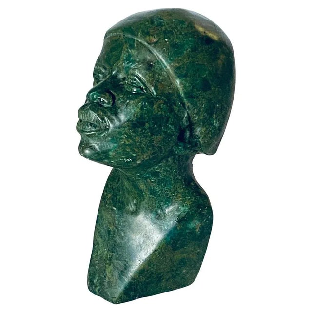 Gold Carved Malchite Head Sculpture, 1950s For Sale - Image 8 of 8