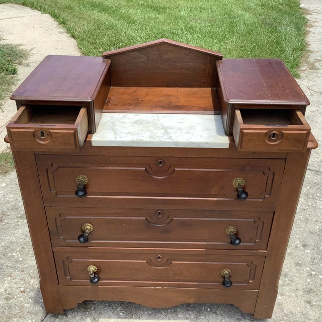 Late 19th Century Antique Victorian Dresser Marble Top and 2 Glove Drawers For Sale - Image 9 of 9