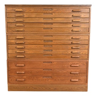 Vintage Arts & Crafts Oak 13-Drawer Architect's Blueprint Flat File Cabinet For Sale