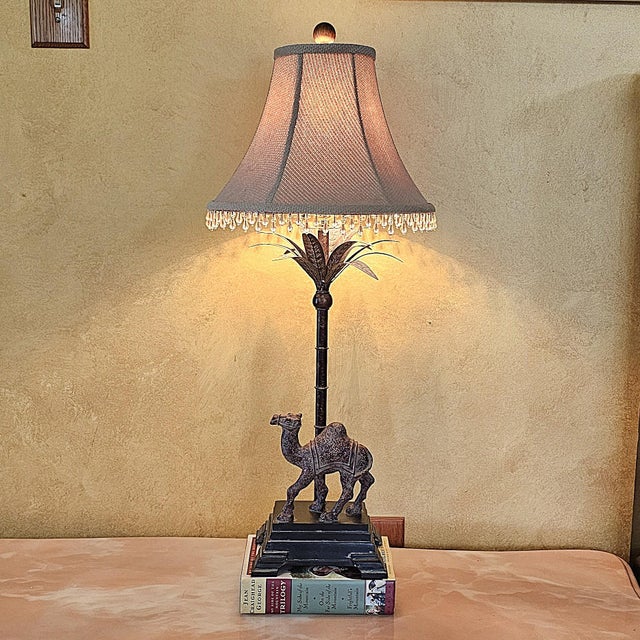 Berman Camel Table Lamp With Palm Motif Stem, Bronze-Tone Desert Safari Accent Lamp, 29"h For Sale - Image 16 of 18