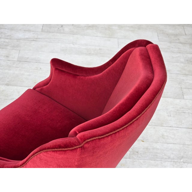 Danish Highback Armchair in Velour with Ash Legs, 1970s For Sale - Image 10 of 18