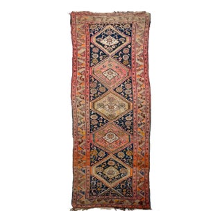 1930-40's Wide Sunset Colors With Family of Woven Sheep & Birds Runner Rug 4.4 X 12.4 For Sale