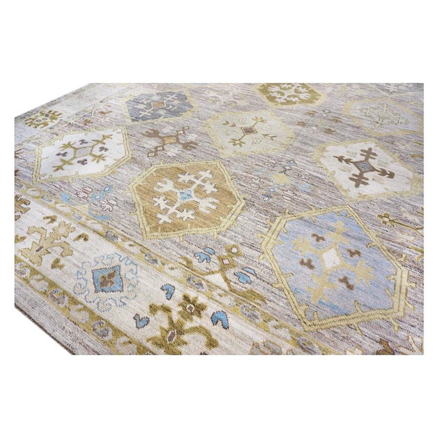 21st Century Turkish Oushak 11x15 Grey, Ivory, Olive & Yellow Handmade Area Rug #1144074 For Sale - Image 11 of 14