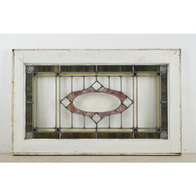 Arts & Crafts Antique Arts & Crafts Leaded Stained Glass Window 34.75 X 21.75 In. For Sale - Image 3 of 8