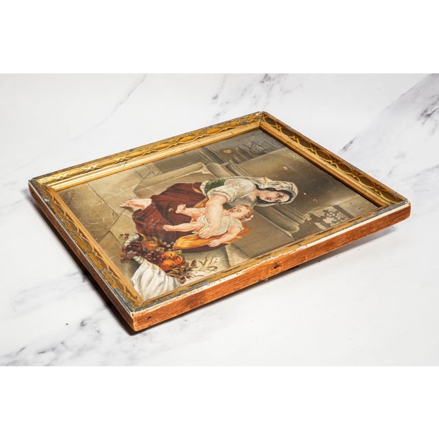 Tender Antique Framed Painting Signed 1877 Madonna Inspired Mother & Child Old World European Art Home Wall Decor For Sale - Image 14 of 15