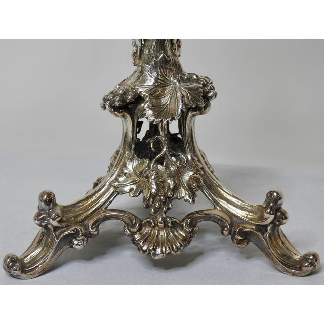 Art Nouveau Art Nouveau Four-Arm Silver Plate Epergne Candelabra With Engraved Glass Bowl For Sale - Image 3 of 11