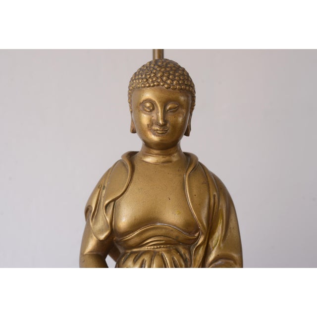 1950s Hollywood Regency Gold Ceramic Buddha Table Lamp For Sale In San Francisco - Image 6 of 17