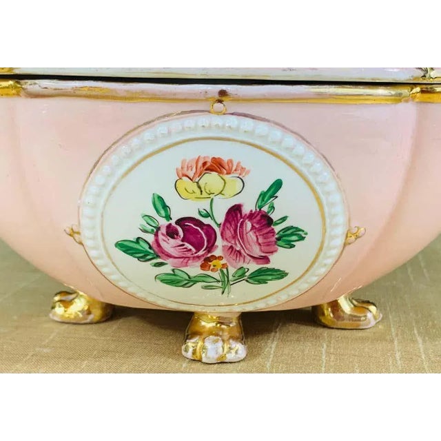 Ceramic Vintage Italian Porcelain Pink Jewelry Box For Sale - Image 7 of 13
