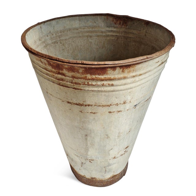 Vintage French Industrial Farmhouse Galvanized Bin Planter For Sale - Image 4 of 5
